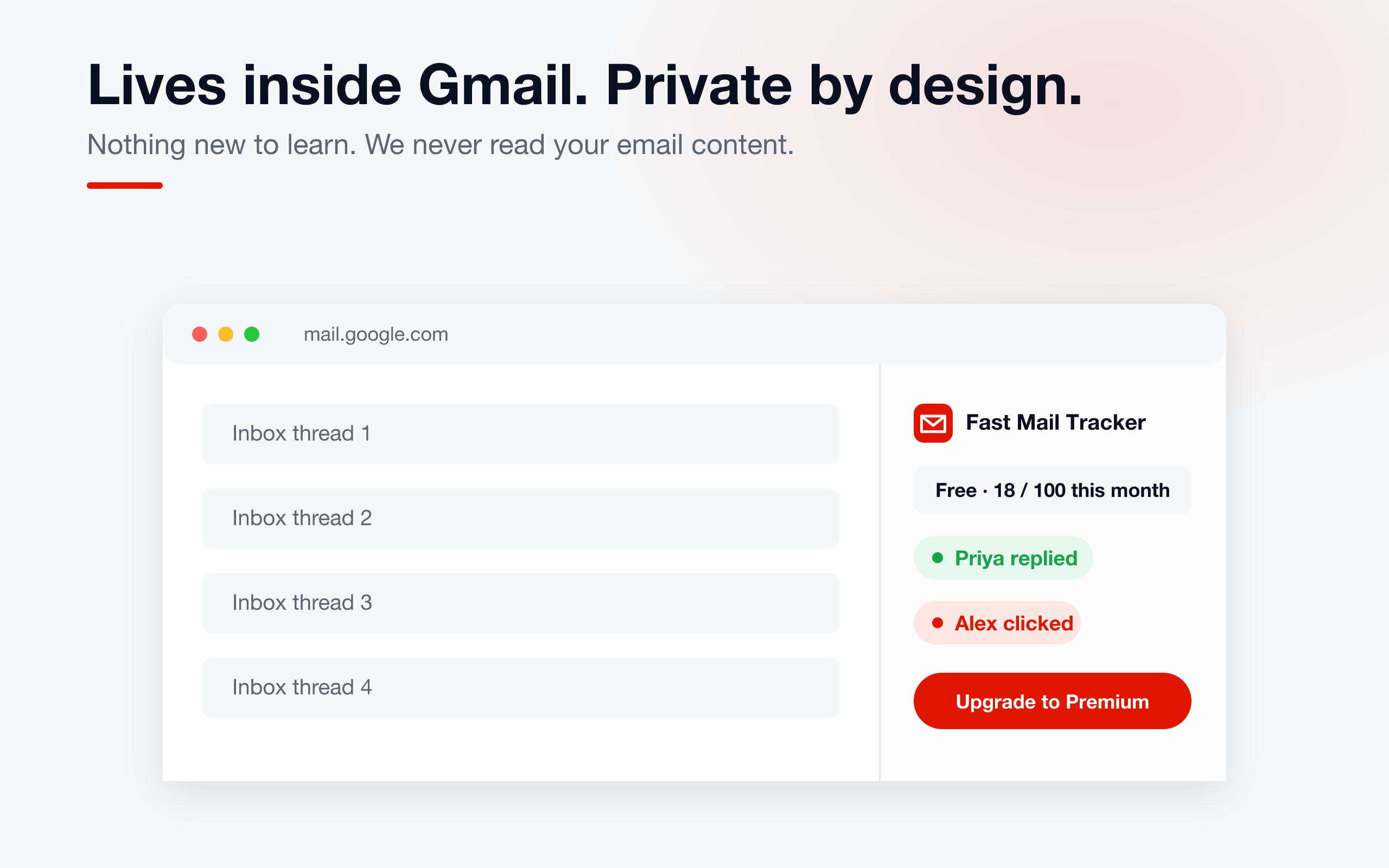 Fast Mail Tracker working inside Gmail